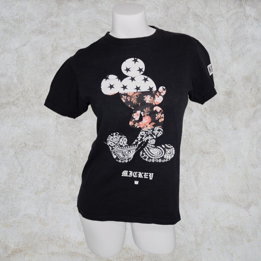 NEFF Disney Collection Mickey Mouse Black Tee Stars Floral Paisley Design